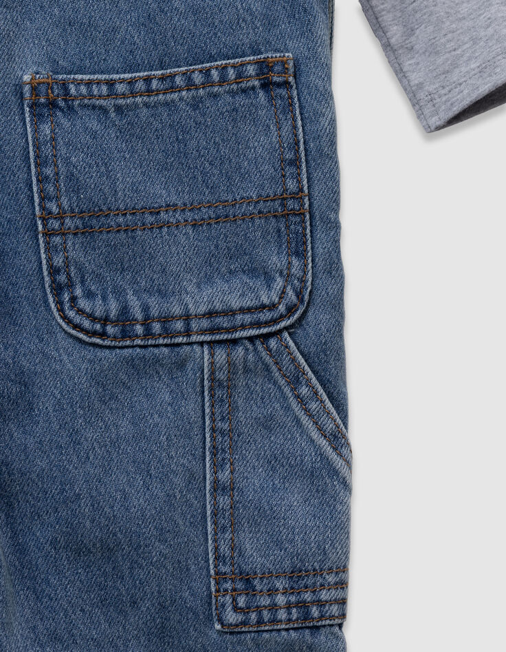 Set T-shirt en blauwe jeanstuinbroek babyjongens-8