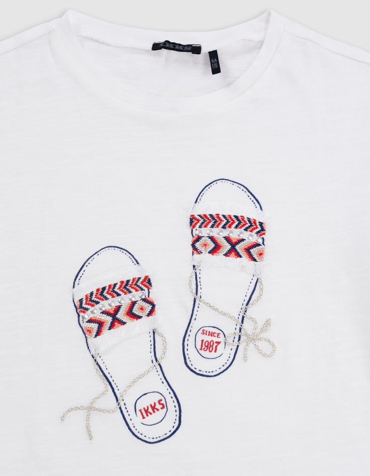 Weißes Mädchen-T-Shirt, Sandalen mit Stickerei-4