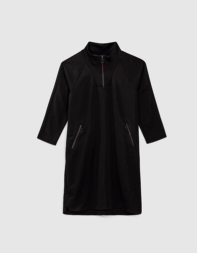 Zwarte jurk met kraag en mouwen met rits I.Code