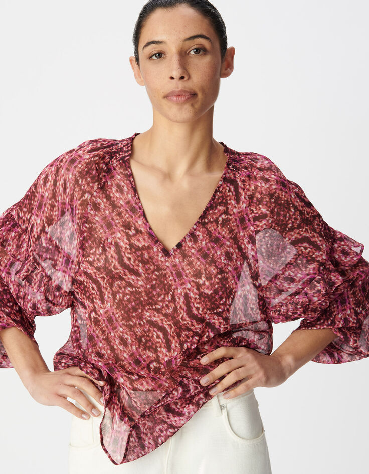Blouse rose imprim&eacute; animalier Femme-5