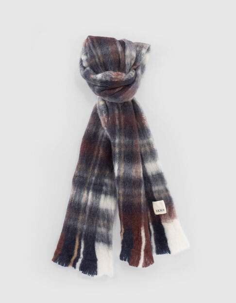 Women’s burgundy and navy blue check fluffy wrap 