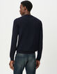 Pull en laine marine tricot fin col V Homme-3