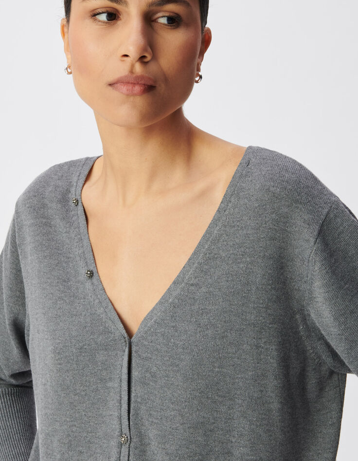 Grijs gebreid vest omkeerbaar voor/achter Dames-5