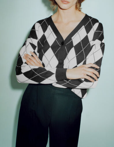 Gebreid vest grijs en ecru Argyle-motief Dames - IKKS
