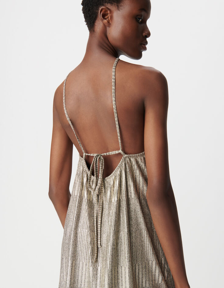 Goldfarbenes Kleid aus Metallic-Rippstrick für Damen-5