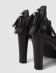Sandales à talon en cuir noir décor pompons Femme-4