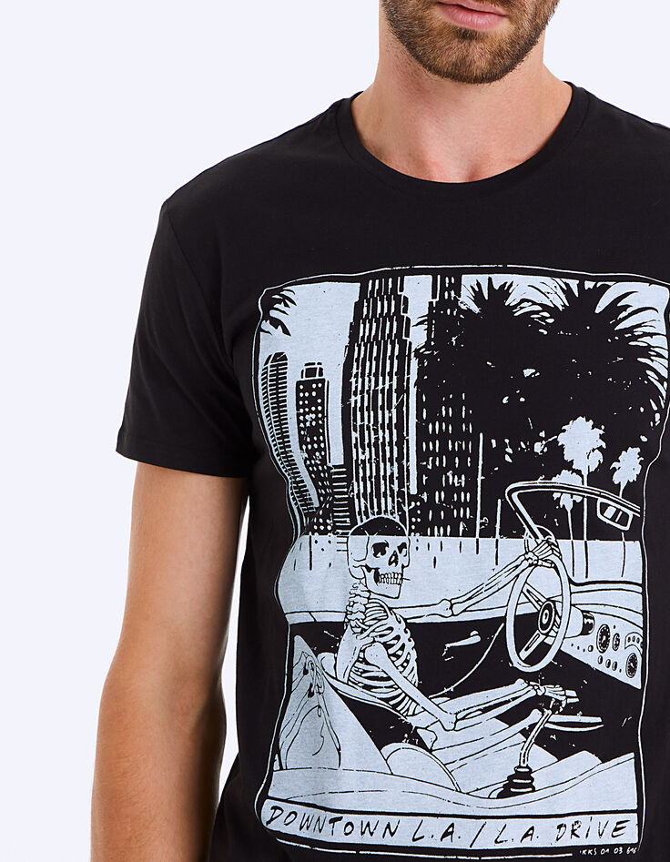 Schwarzes Herren-T-Shirt weißem Skelett-Fahrer-5