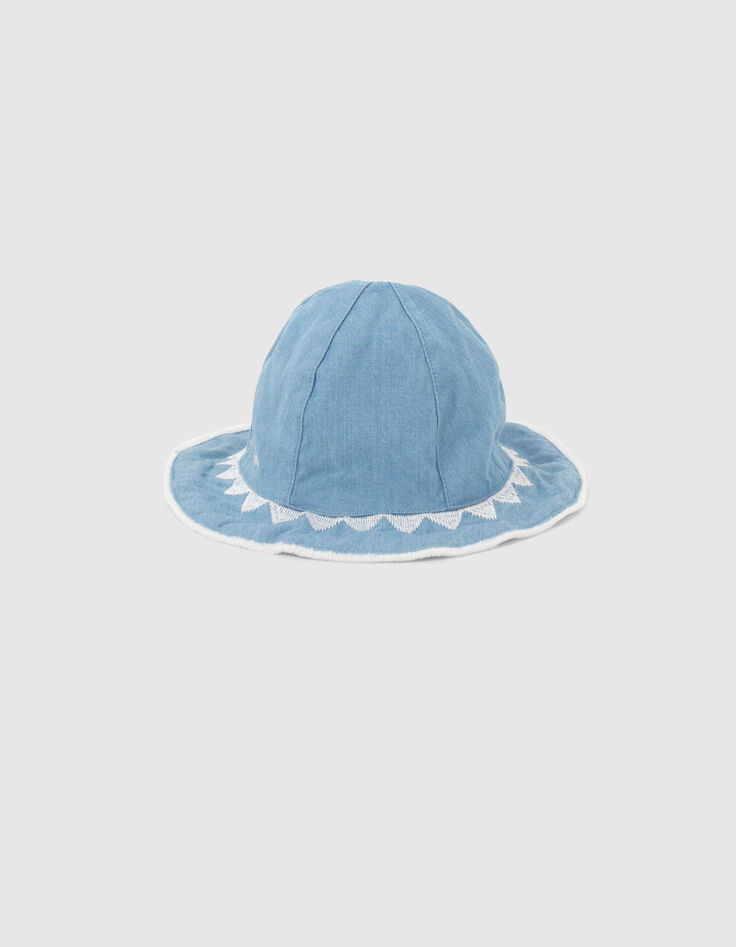 Omkeerbare hoed wit en blauw geborduurd babymeisjes-2