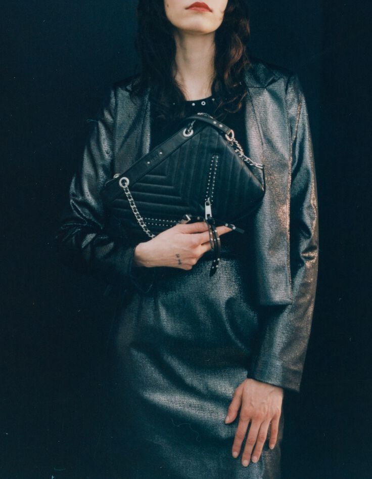 Veste courte argentée velours métallisé Femme-1