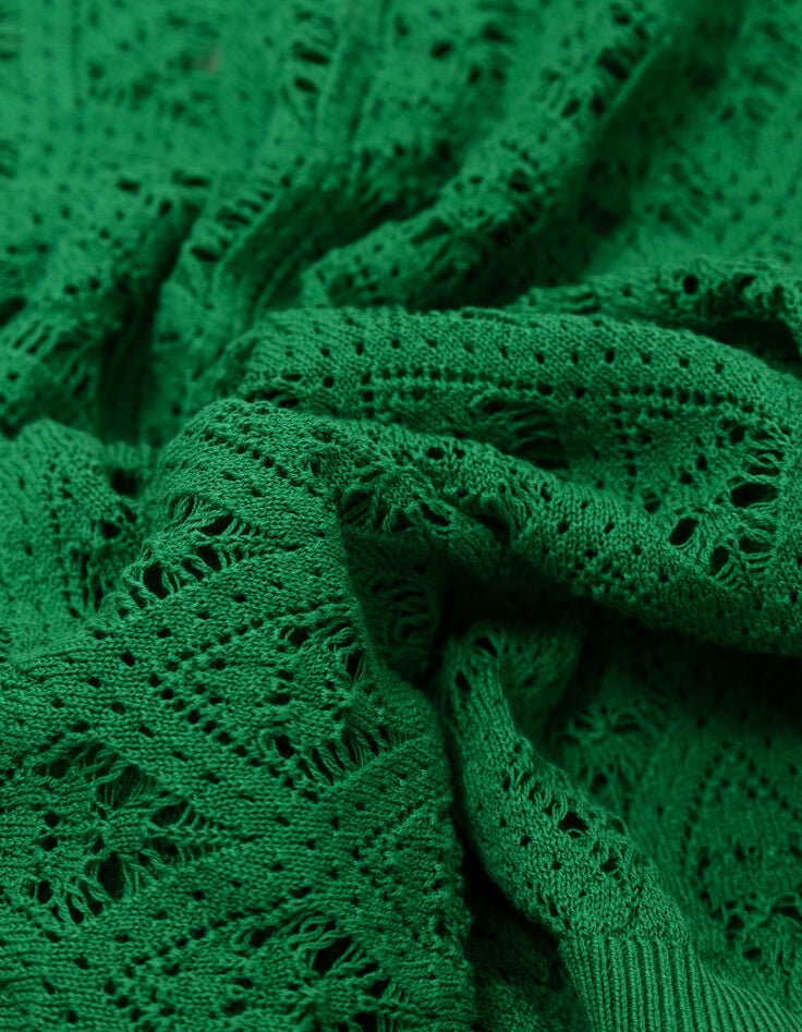 Pull vert tricot ajouré façon crochet-6