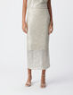 Jupe midi argent&eacute;e brod&eacute;e sequins Femme-2