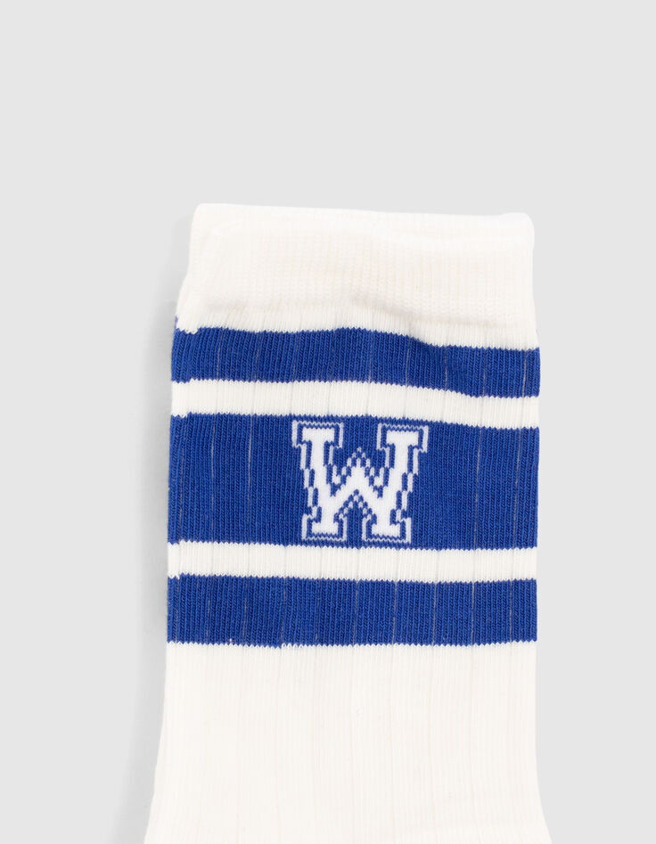 Chaussettes blanc cassé rayé bleu et noir argent fille -2