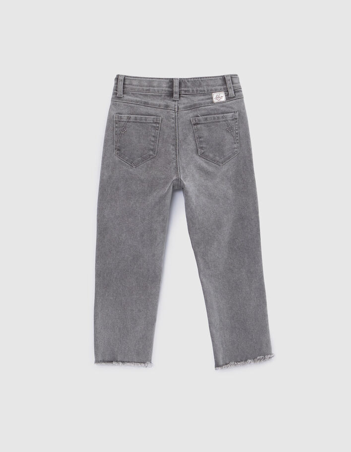 Girls' grey slim jeans with asymmetric zip & fringed cuffs - IKKS
