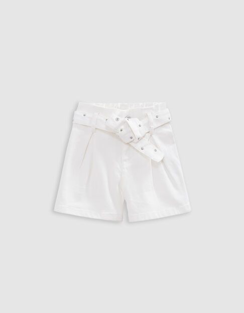 Ecru denim shorts with studded belt and eyelets for girl - IKKS