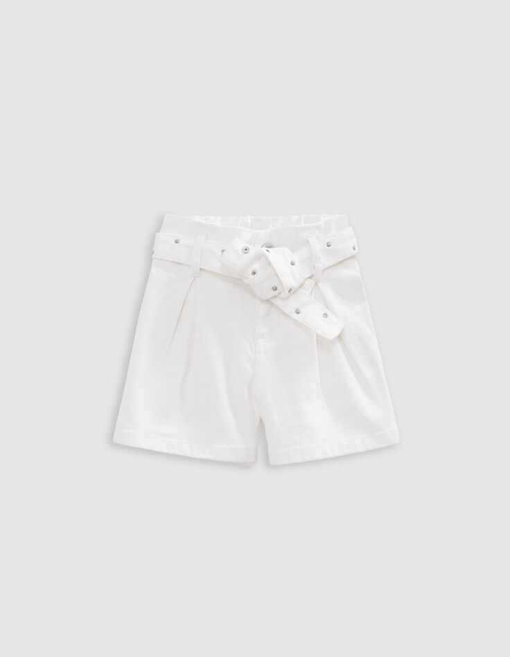 Ecru jeansshort riem studs en oogjes meisjes-2