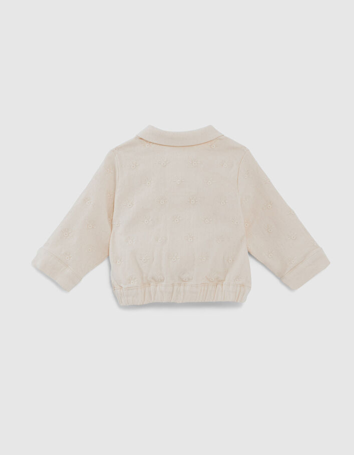 Baby girls’ ecru denim jacket with tone-on-tone embroidery - IKKS