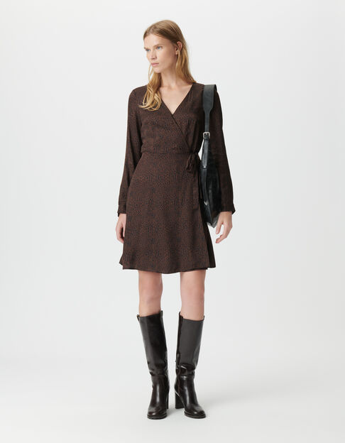 Vestido cruzado marrón leopardo mujer - IKKS