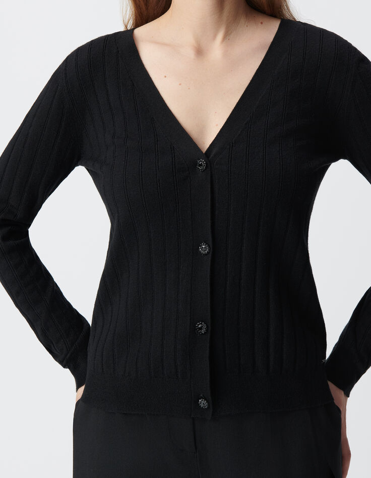 Women's black knitted button cardigan-5
