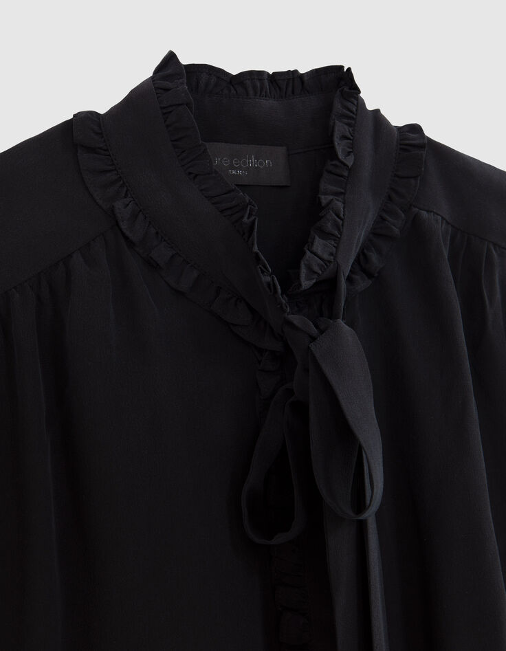 Zwart blouse Pure Edition met lavalli&egrave;rekraag Dames-4