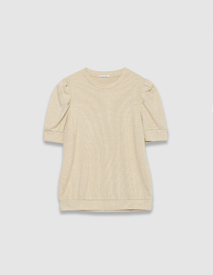 Tee-shirt col rond dor&eacute; paillet&eacute; manches fronc&eacute;es Femme-5
