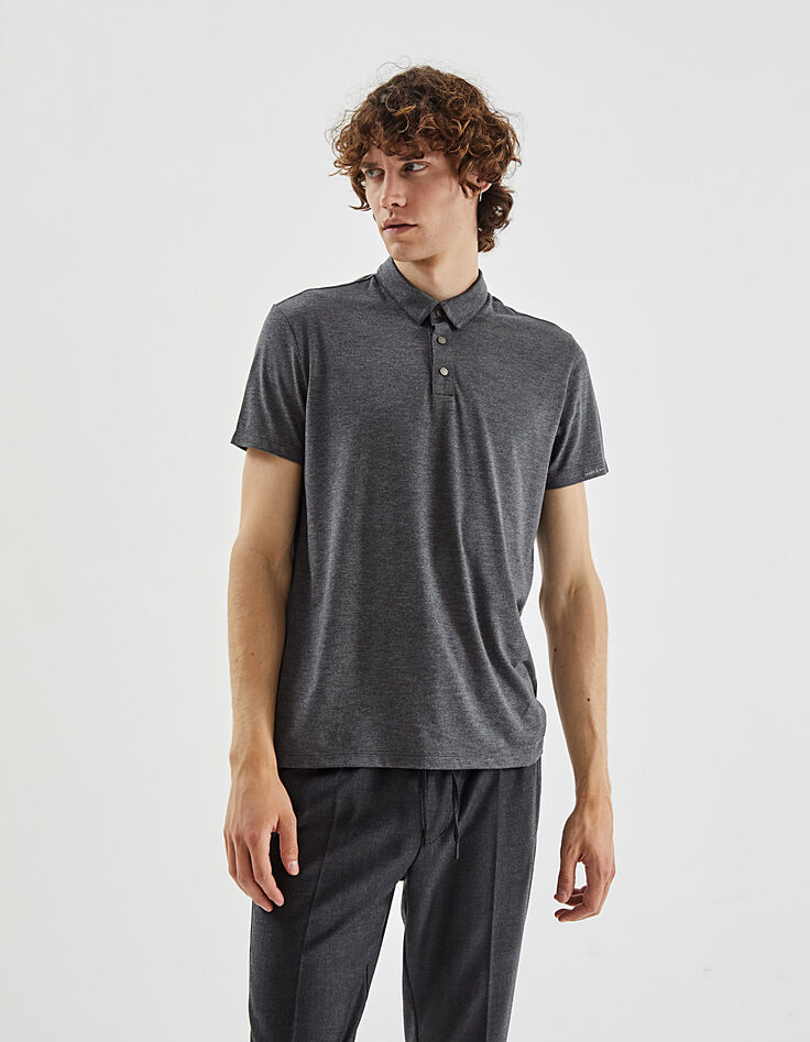 Polo gris anthracite à col pressionné IKKS BETTER Homme-2 Polo gris anthracite à col pressionné IKKS BETTER Homme-2