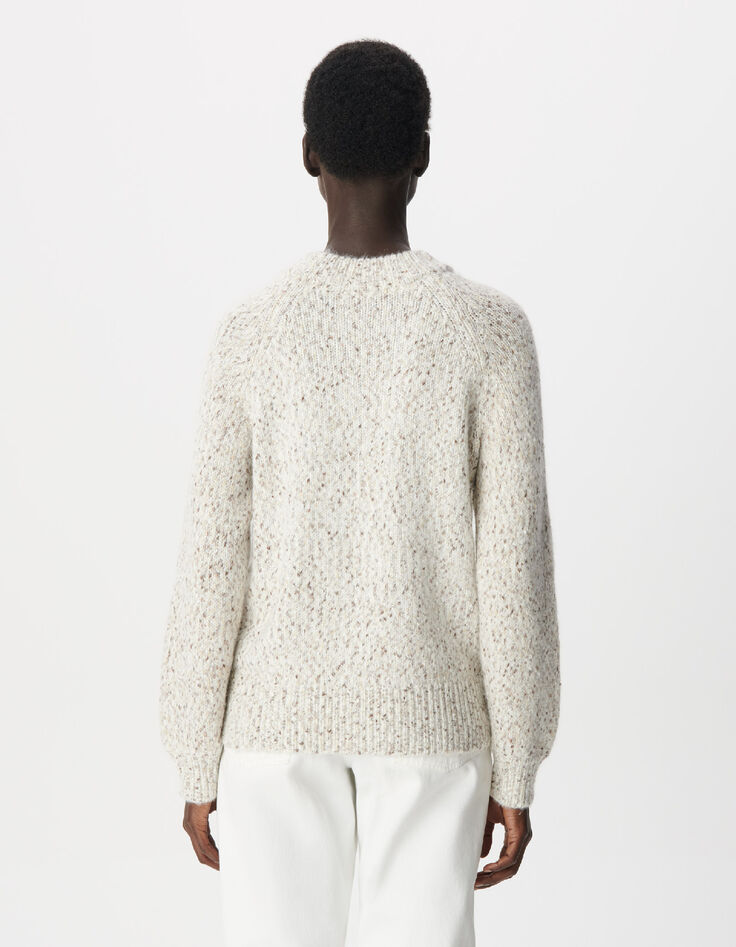 Women's Beige High-Neck Sweater in Yarn-Dyed Knit-2