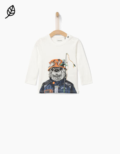 Tee-shirt blanc à visuel castor bébé garçon - IKKS