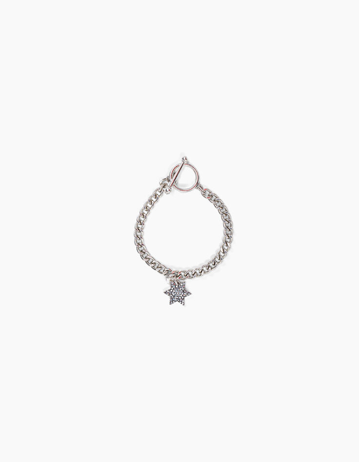 Women’s silver metal chain bracelet with star medallion-1