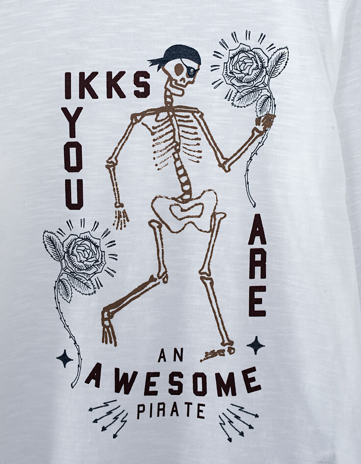 Camiseta blanca esqueleto-pirata rosas niño -2