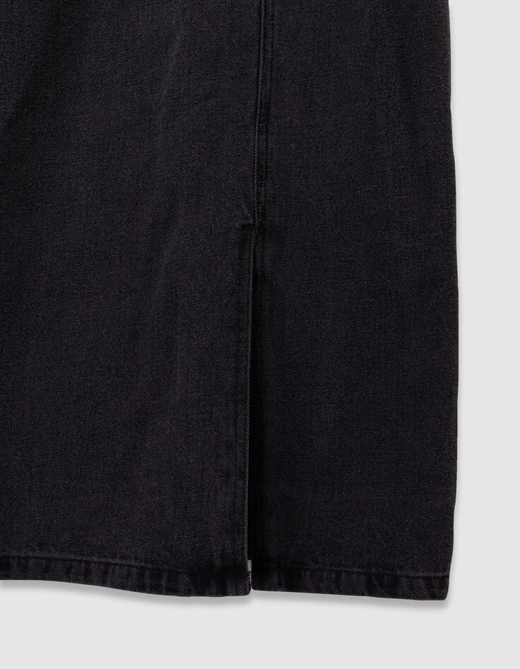 Robe-salopette midi en jean gris fendue fille-7