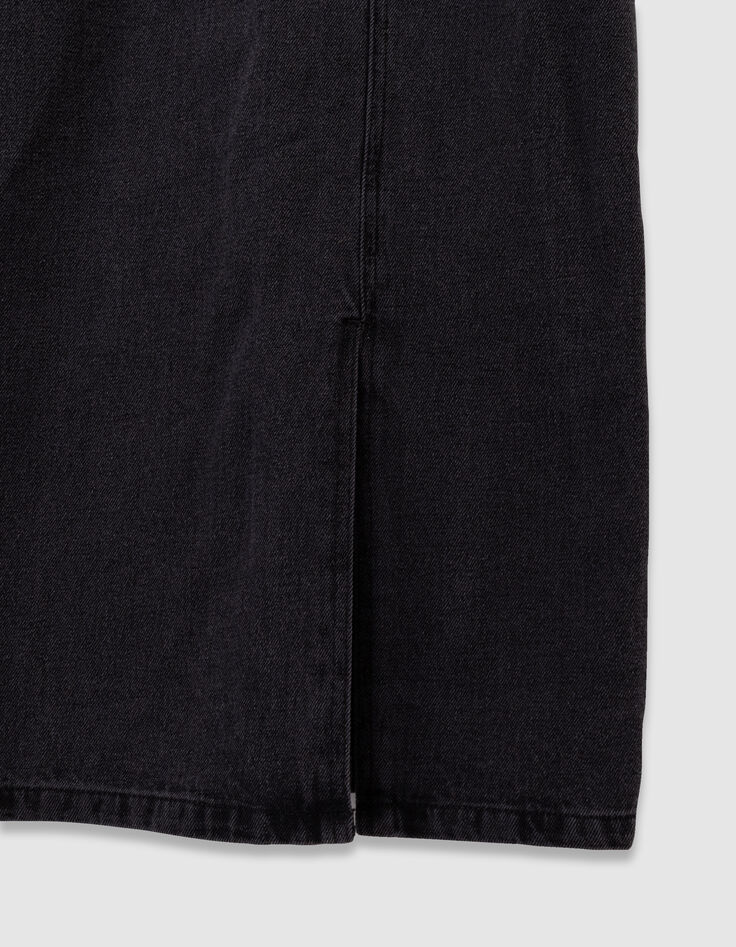 Robe-salopette midi en jean gris fendue fille-7 Robe-salopette midi en jean gris fendue fille-7