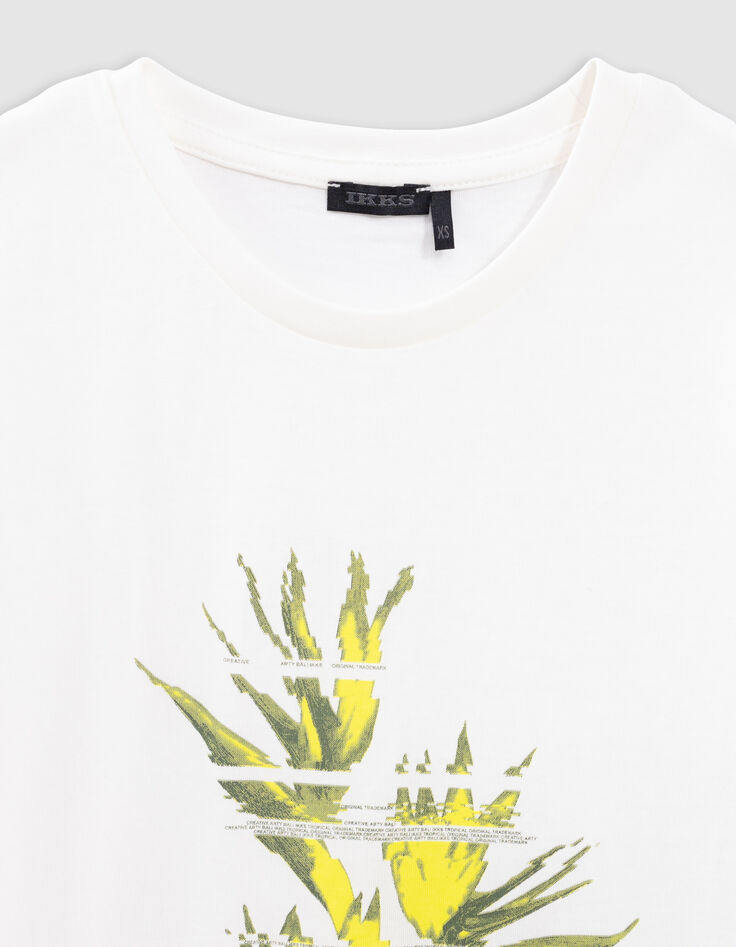 T-shirt blanc coton bio visuel feuillage pixellisé garçon-4