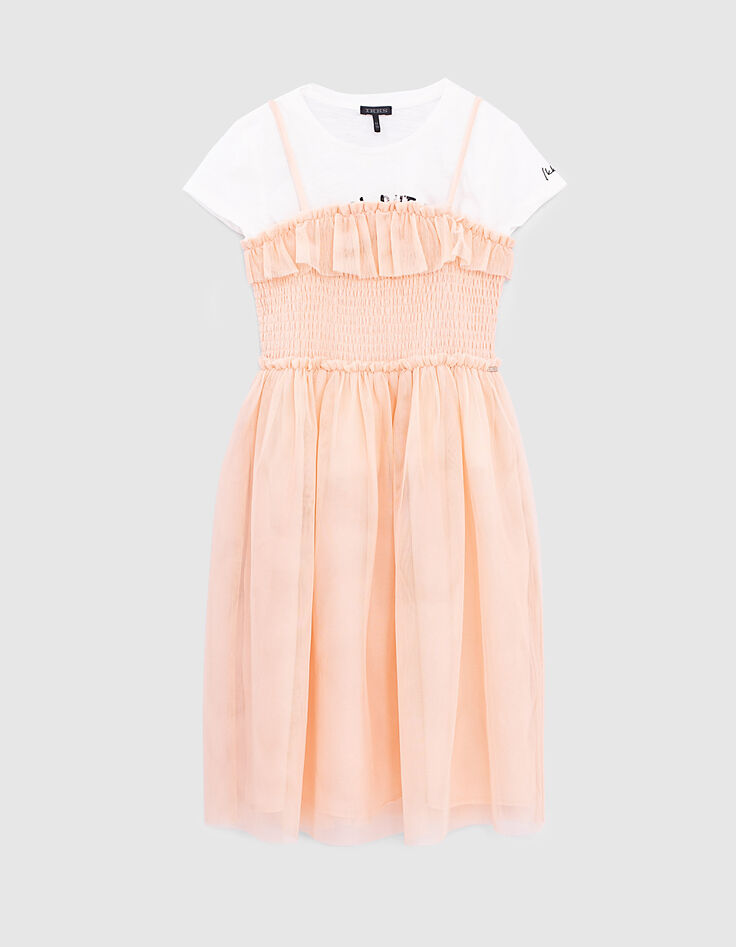 2-in-1 jurk blush tule gesmokt en T-shirt met tekst-3