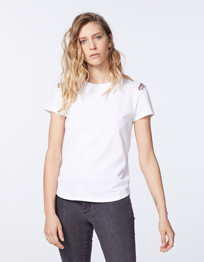 Women’s off-white organic cotton T-shirt with rings - IKKS