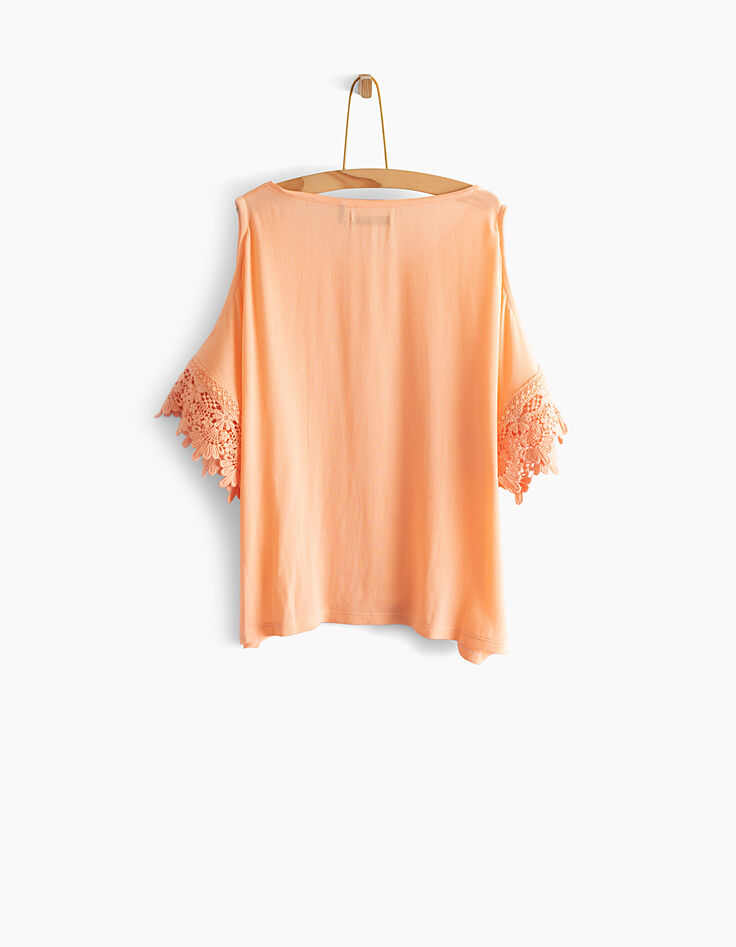 Blouse corail à manches volantées fille-3