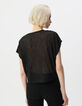 Schwarzes Damen-T-Shirt, V-Schnitt, transparentes Leomotiv-3