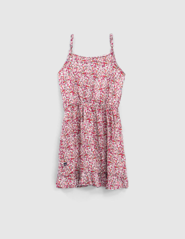 Fuchsia jurk bloemenprint schouderbandjes meisjes-3