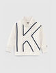 Sweat blanc chin&eacute; col montant maxi K gar&ccedil;on -1