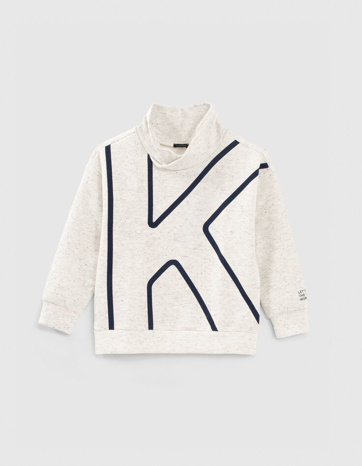 Sweat blanc chin&eacute; col montant maxi K gar&ccedil;on -1