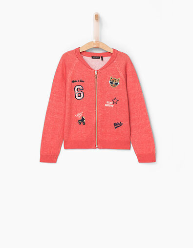 Cardigan orange fonc&eacute; brod&eacute; fille - IKKS