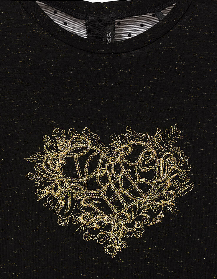 Tee-shirt noir brodé cœur et dos résille fille-5