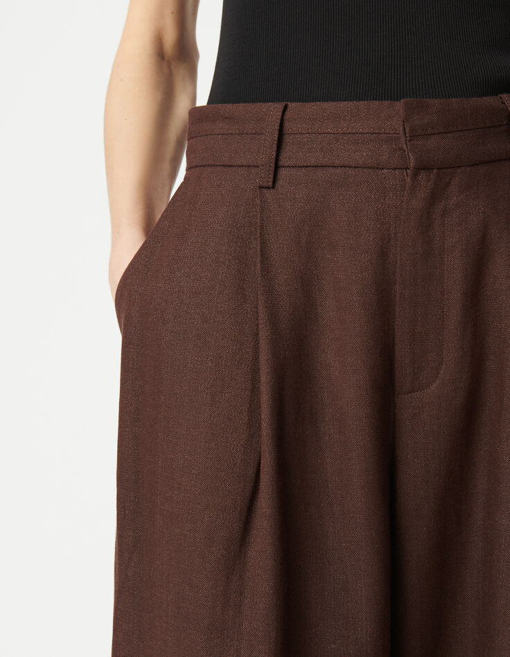 Braune Anzughose mit Paillettenbesatz für Damen mit weitem Bein-5