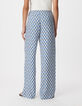 Pantalon large imprim&eacute; floral bleu Femme-4