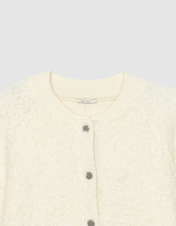 Women’s white bouclette knit cardigan-3 Women’s white bouclette knit cardigan-3
