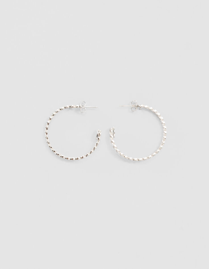 Boucles d'oreille créoles argenté maille gourmette femme-1 Boucles d'oreille créoles argenté maille gourmette femme-1