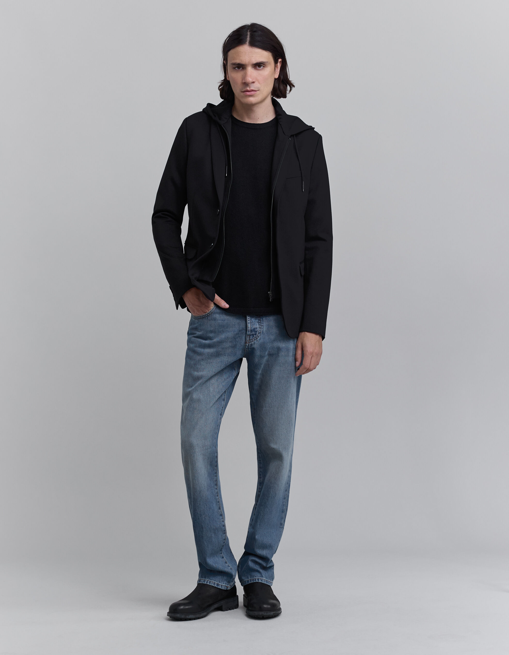 Men s black Interlock jacket with detachable facing