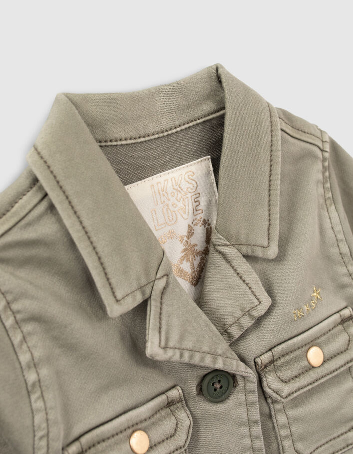 Baby girls' khaki safari jacket with gold slogan on back - IKKS