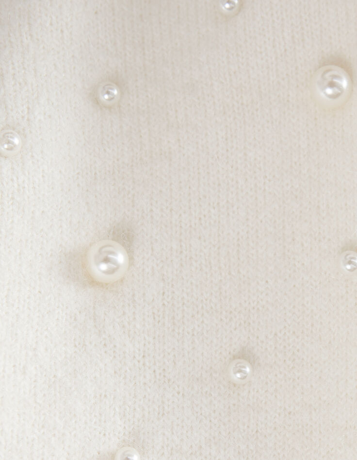 Women’s ecru knit sweater with embroidered pearly beads-7