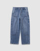 Blaue Jungen-Baggy-Jungenjeans mit Zimmermannstasche-1