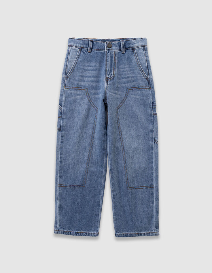 Blaue Jungen-Baggy-Jungenjeans mit Zimmermannstasche-1